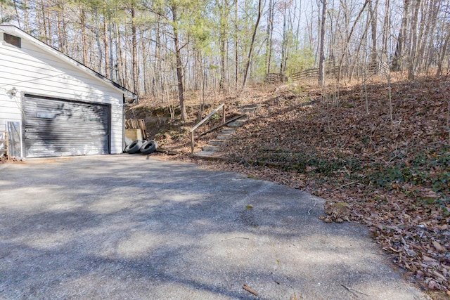 view of yard with a garage