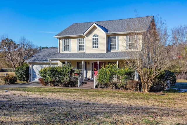 view of front facade with a porch and a garage