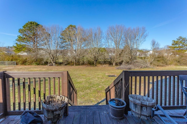 wooden deck with a lawn