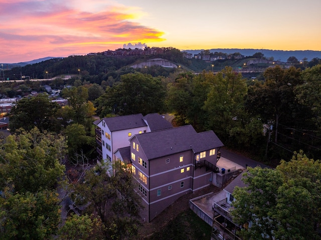 view of aerial view at dusk