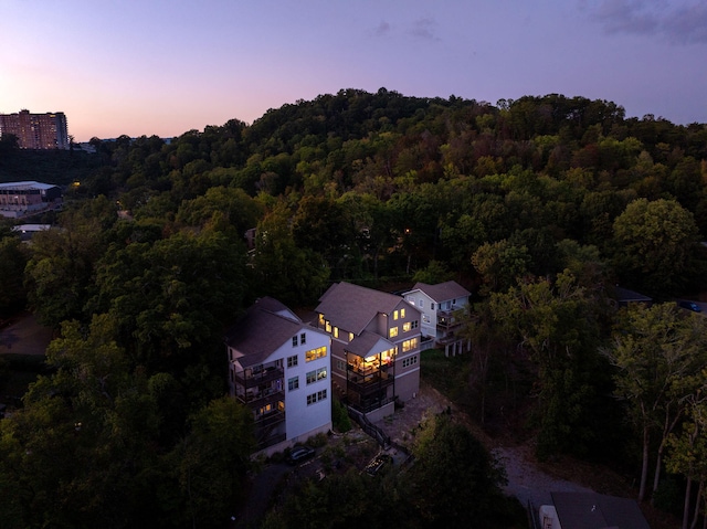 view of aerial view at dusk