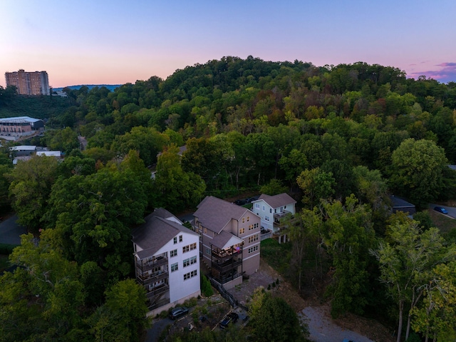 view of aerial view at dusk