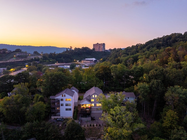 view of aerial view at dusk