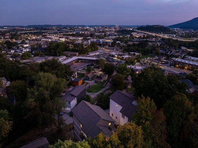 view of aerial view at dusk