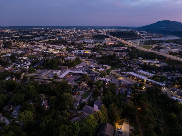 aerial view at dusk with a mountain view