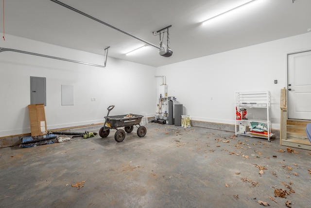 garage featuring electric panel and a garage door opener