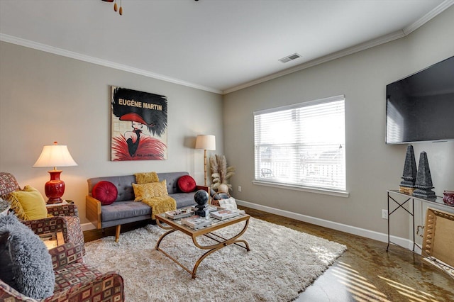 living room featuring ornamental molding