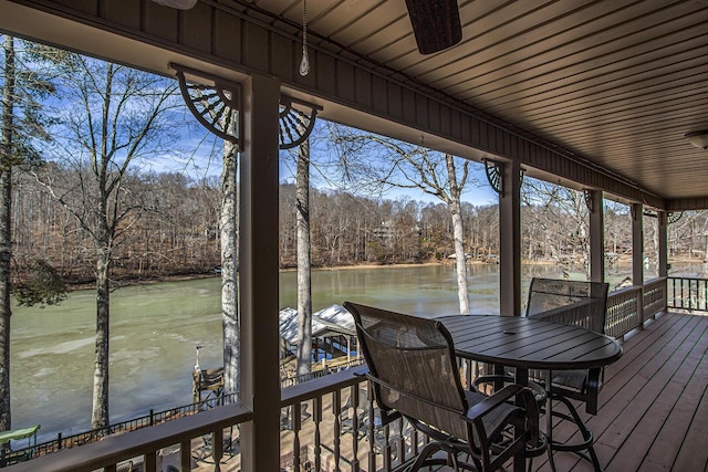 wooden terrace with a water view