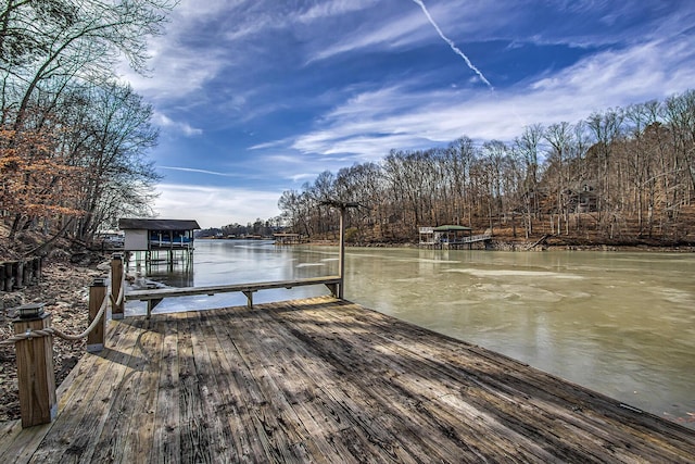 view of dock with a water view