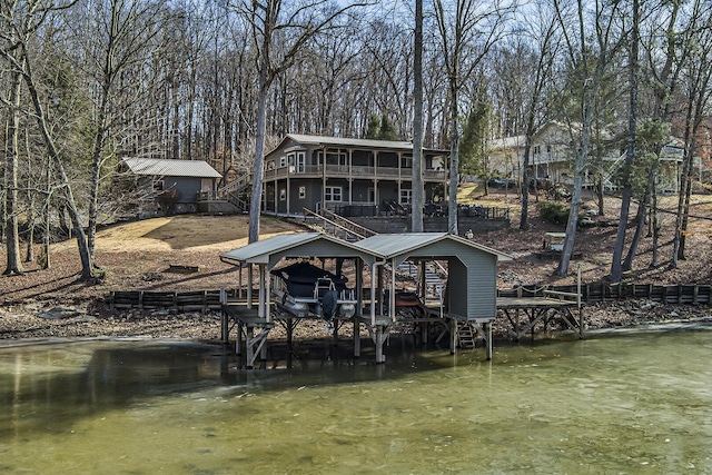 dock area featuring a water view