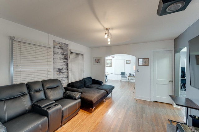 living room featuring light wood-type flooring