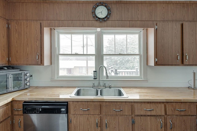 kitchen with sink and stainless steel dishwasher