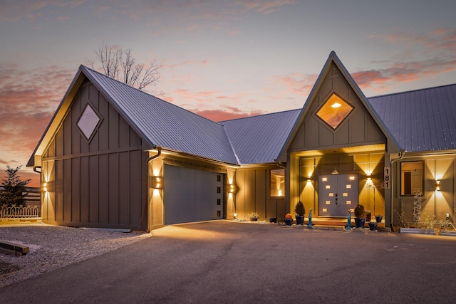 modern farmhouse with a garage