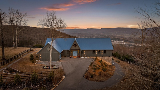 view of front facade with a mountain view