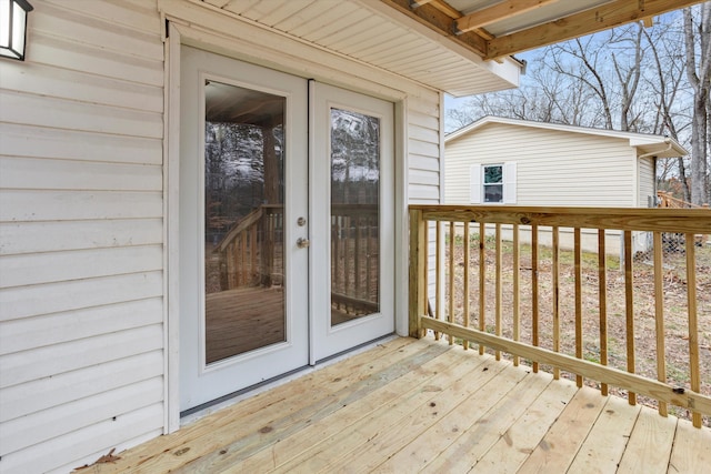 wooden terrace with french doors