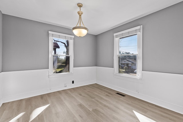 spare room featuring light wood-type flooring and a healthy amount of sunlight