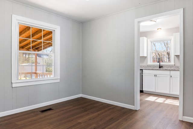 empty room featuring dark hardwood / wood-style flooring and sink