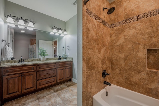 full bathroom with shower / washtub combination, visible vents, a sink, and double vanity