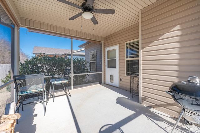 view of patio / terrace featuring grilling area and a ceiling fan