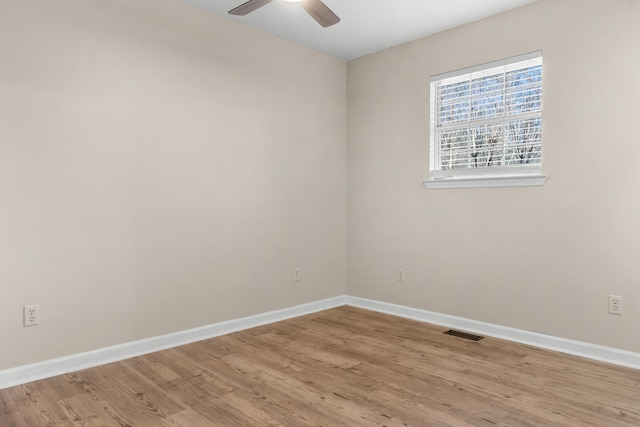 unfurnished room featuring light hardwood / wood-style floors and ceiling fan