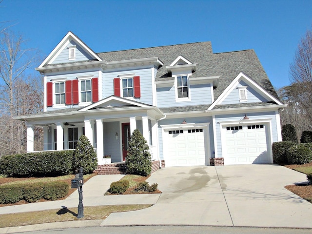 view of front facade featuring a garage and a porch