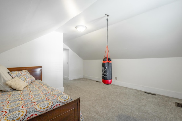 bedroom featuring lofted ceiling