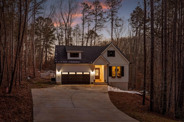 modern farmhouse with a garage