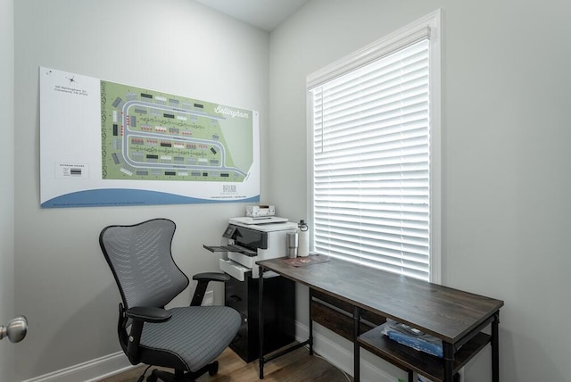 office area featuring hardwood / wood-style flooring