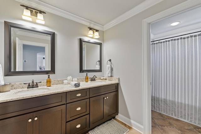 bathroom featuring vanity and ornamental molding