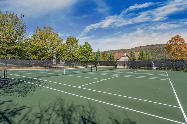 view of tennis court with fence