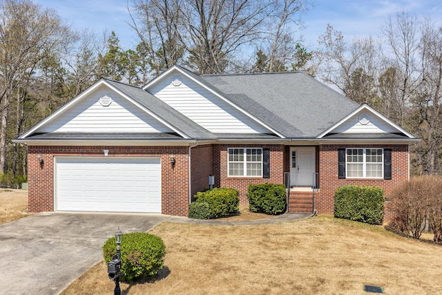 ranch-style house with a front lawn and a garage