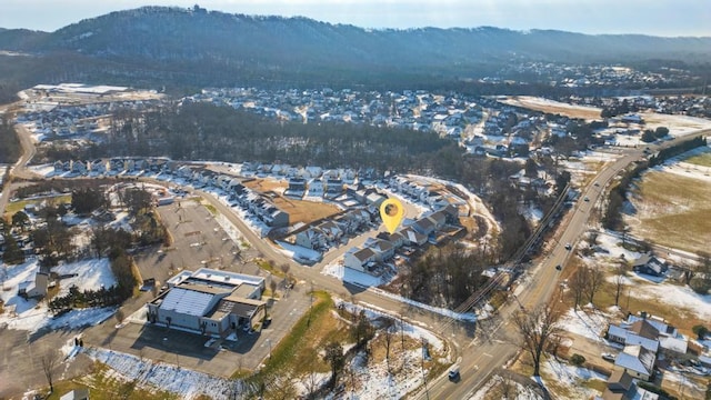 birds eye view of property featuring a mountain view