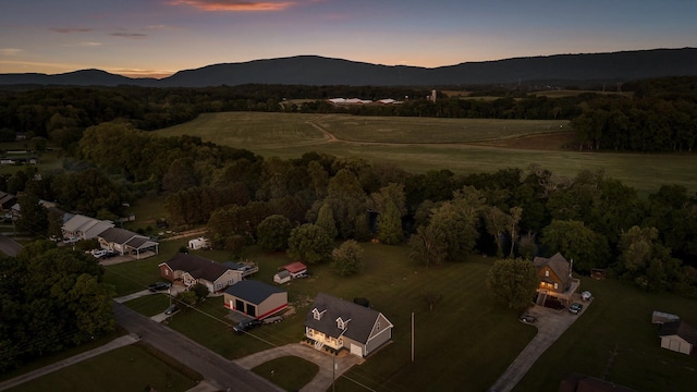 aerial view at dusk of a mountain view