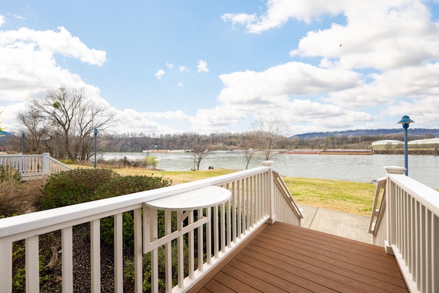 wooden deck with a water view