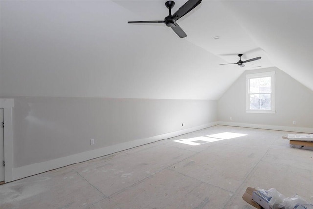 bonus room featuring vaulted ceiling and ceiling fan