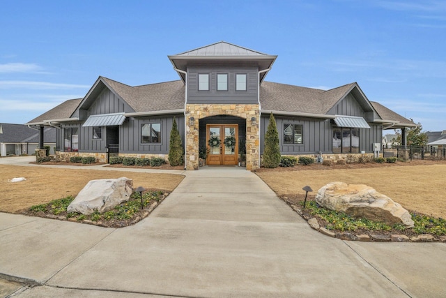 view of front facade featuring french doors