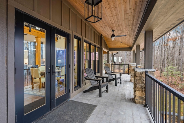 balcony featuring french doors and ceiling fan