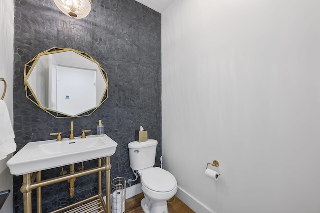 bathroom with wood-type flooring and toilet