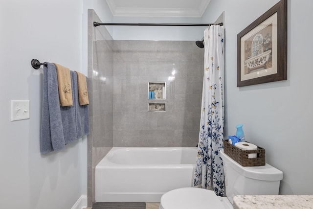 3745 Raulston Falls Rd, Jasper, TN 37347 - bathroom with shower / tub combo, ornamental molding, and toilet