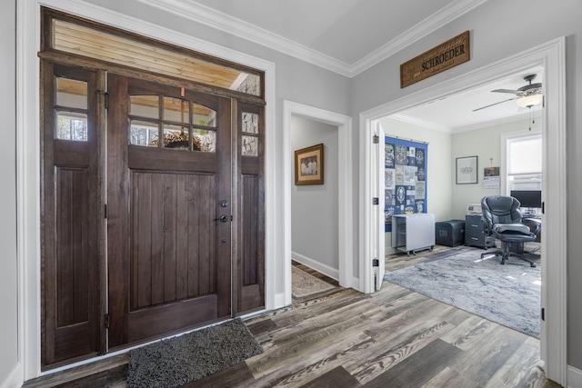 3745 Raulston Falls Rd, Jasper, TN 37347 - entrance foyer with ceiling fan, ornamental molding, and hardwood / wood-style floors