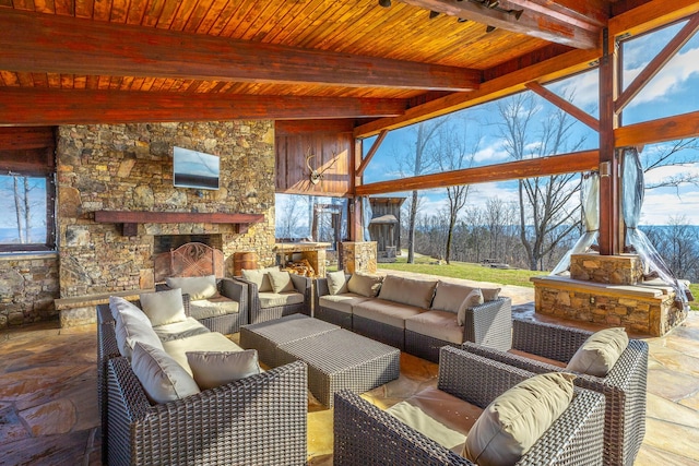 3745 Raulston Falls Rd, Jasper, TN 37347 - view of patio / terrace featuring an outdoor living space with a fireplace