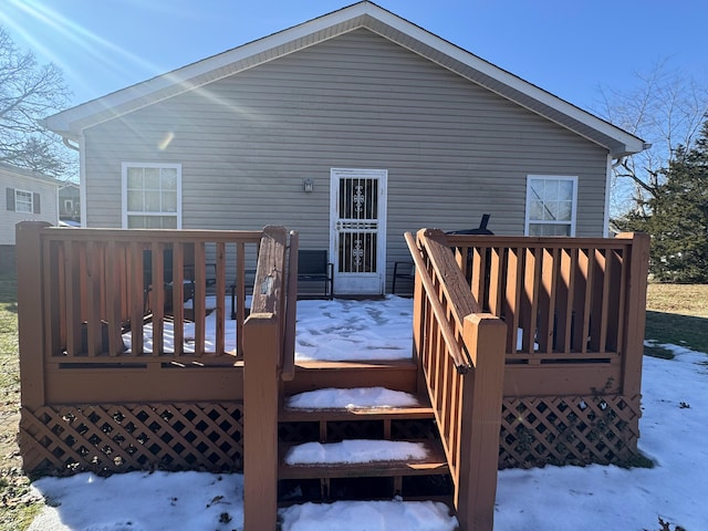 view of snow covered deck