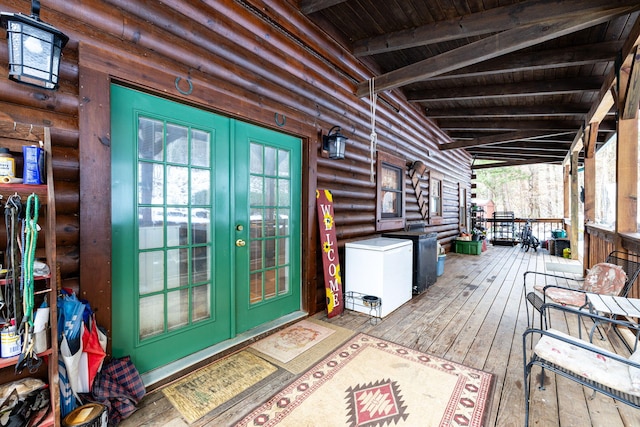 wooden terrace with french doors