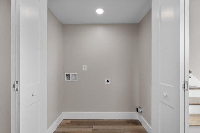 washroom featuring washer hookup, wood-type flooring, and hookup for an electric dryer