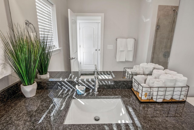 bathroom featuring vanity and an enclosed shower