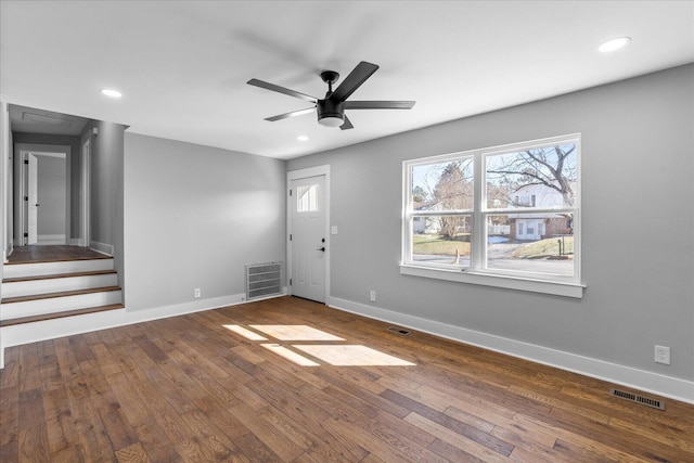 interior space featuring ceiling fan and hardwood / wood-style floors