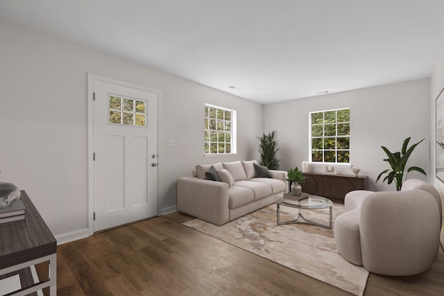 living room featuring dark hardwood / wood-style floors