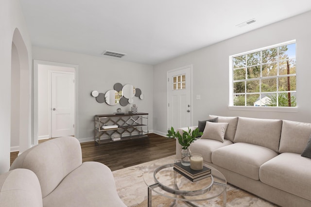 living room with hardwood / wood-style flooring