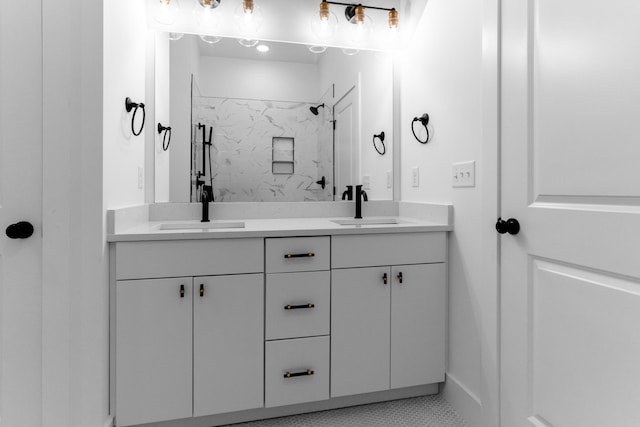 bathroom featuring vanity and walk in shower