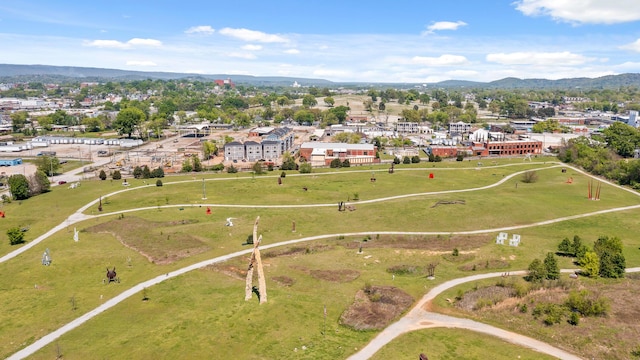 birds eye view of property with a mountain view